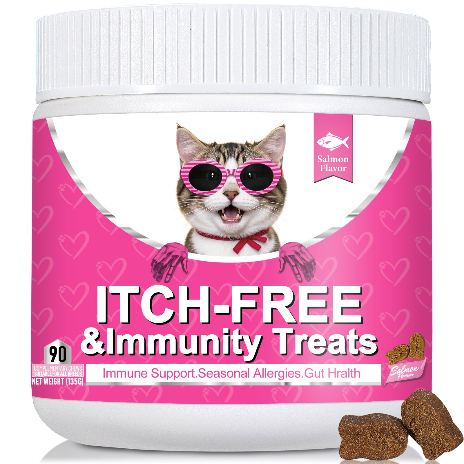 Bailey & buddies Cat Itch & Allergy Relief Treats – Natural Supplement with Salmon Oil, Probiotics & Turmeric – Stop Scratching, Licking & Over-Grooming – Skin & Immune Support – 90 Chews