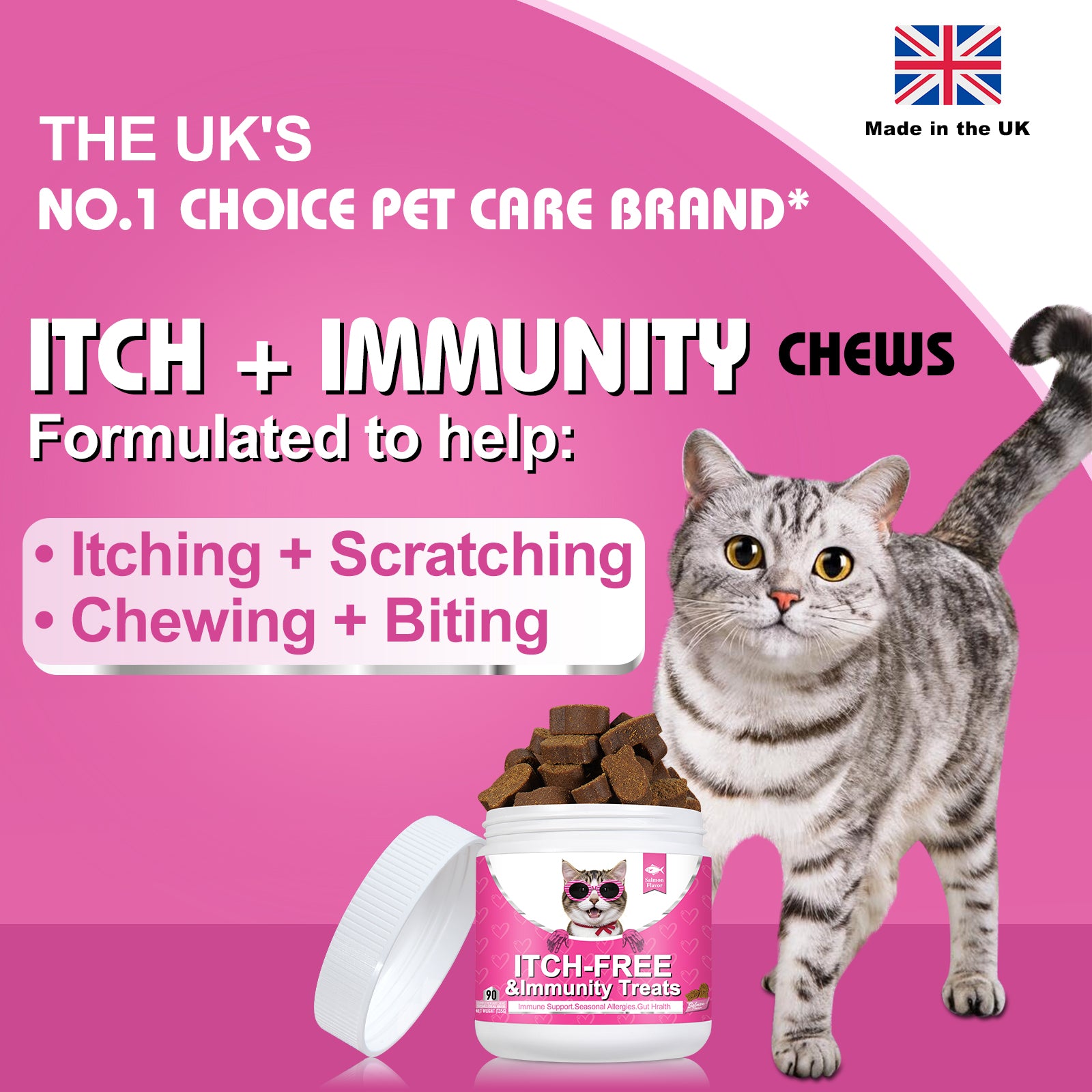 Bailey & buddies Cat Itch & Allergy Relief Treats – Natural Supplement with Salmon Oil, Probiotics & Turmeric – Stop Scratching, Licking & Over-Grooming – Skin & Immune Support – 90 Chews