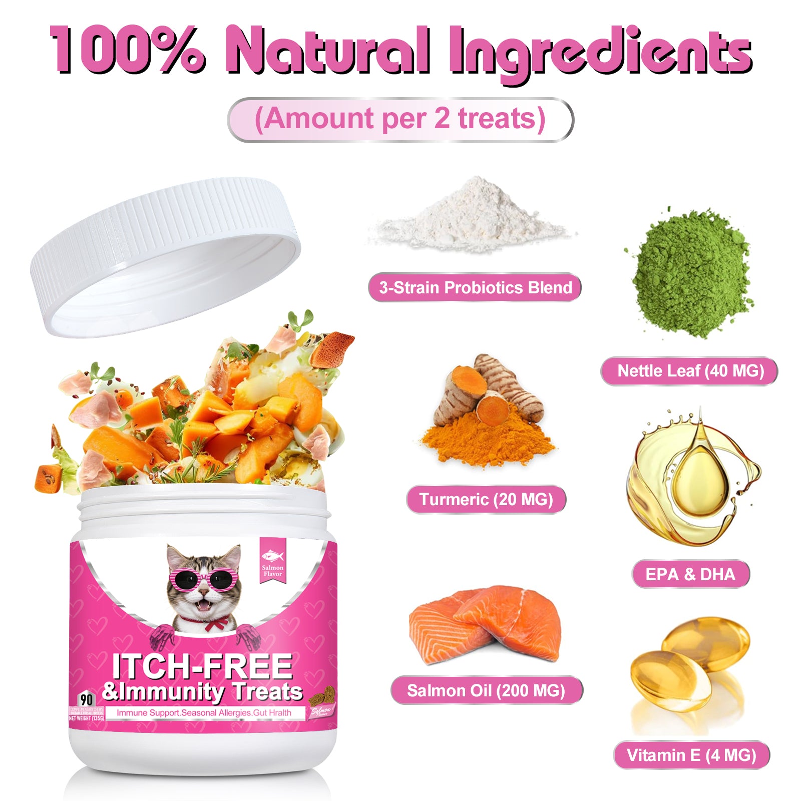 Bailey & buddies Cat Itch & Allergy Relief Treats – Natural Supplement with Salmon Oil, Probiotics & Turmeric – Stop Scratching, Licking & Over-Grooming – Skin & Immune Support – 90 Chews