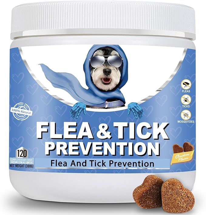 Flea and tick prevention product with a dog character on the packaging