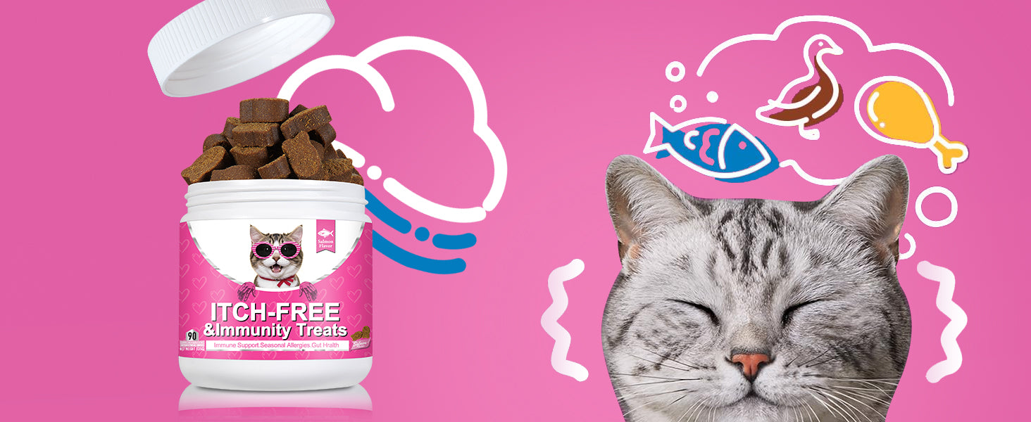 Bailey & buddies Cat Itch & Allergy Relief Treats – Natural Supplement with Salmon Oil, Probiotics & Turmeric – Stop Scratching, Licking & Over-Grooming – Skin & Immune Support – 90 Chews